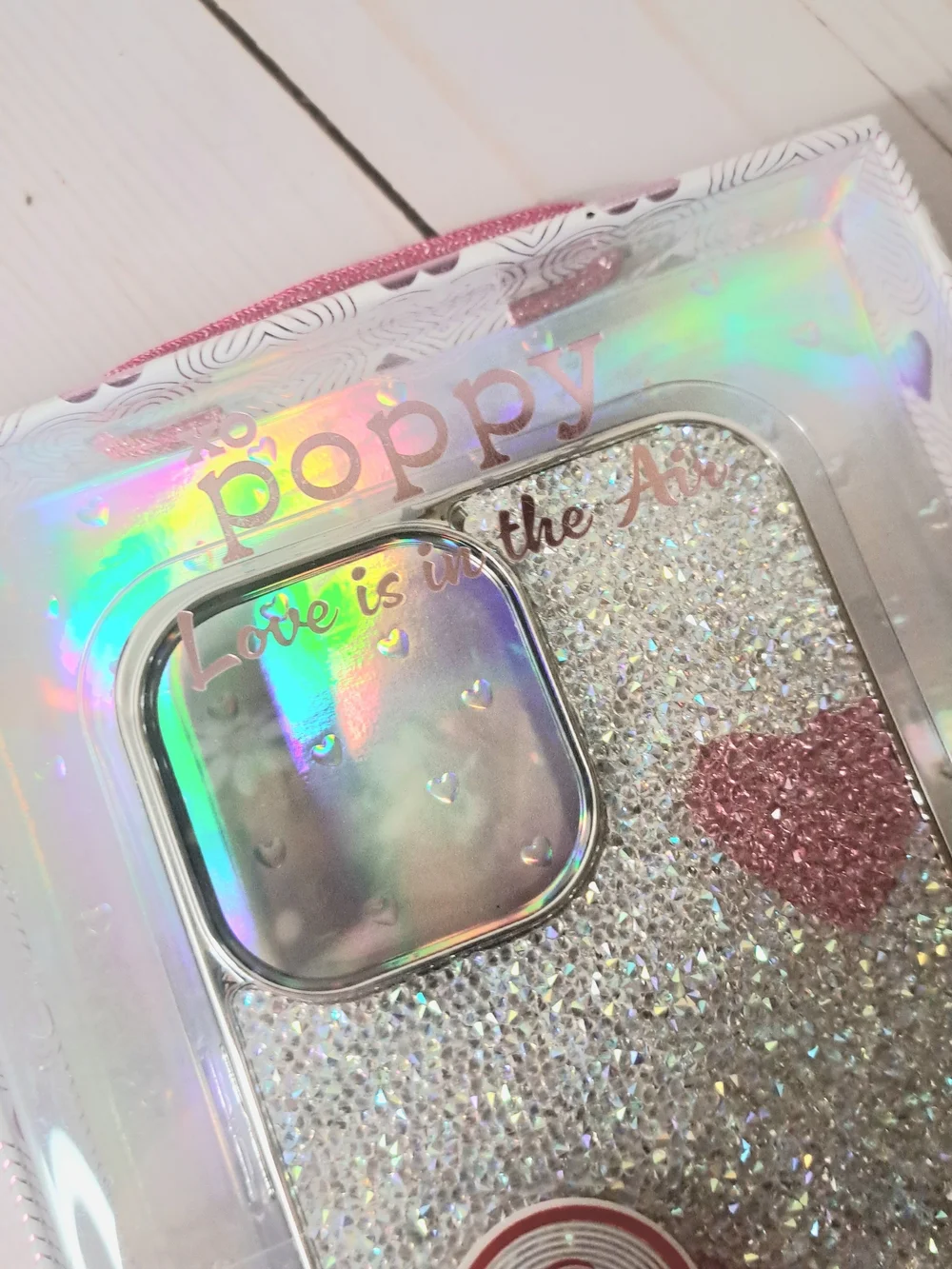 Xo Poppy Glitter Heart Phone Case for iPhone 14 Pro Max